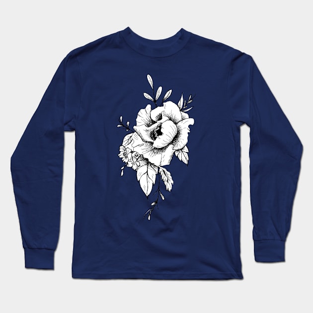 Peony flower design Long Sleeve T-Shirt by deadlydelicatedesigns